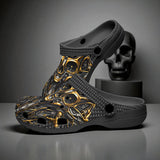 Classic Clogs Black and Gold Metal Biomechanical