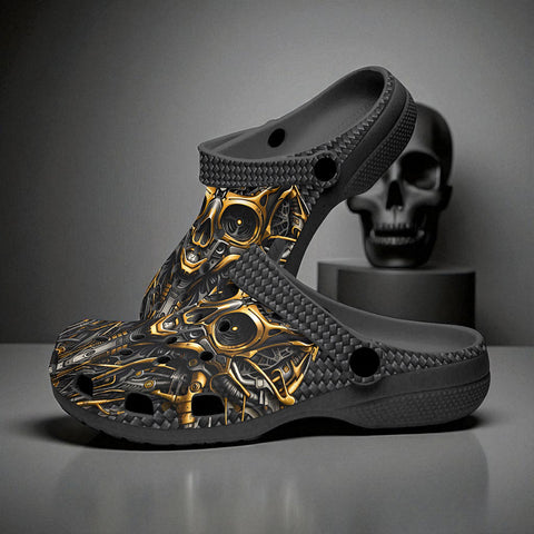 Classic Clogs Black and Gold Metal Biomechanical