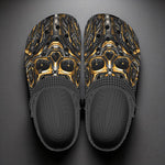Classic Clogs Black and Gold Metal Biomechanical