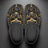 Classic Clogs Black and Gold Metal Biomechanical