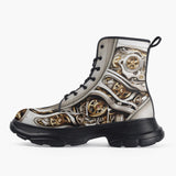 Casual Leather Chunky Boots Silver and Gold Biomechanical
