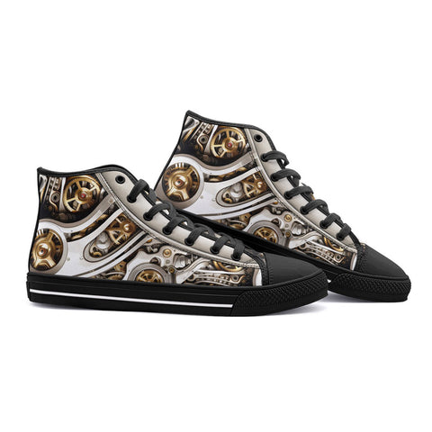 High-Top Canvas Shoes Silver and Gold Biomechanical