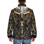 Down-Padded Puffer Jacket Futuristic Robot Skull Concept