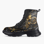 Casual Leather Chunky Boots Golden Mechanical Robot Gears
