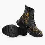 Casual Leather Chunky Boots Golden Mechanical Robot Gears