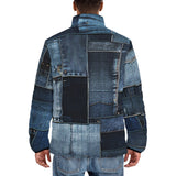 Down-Padded Puffer Jacket Blue Jeans Cloth Texture
