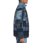 Down-Padded Puffer Jacket Blue Jeans Cloth Texture