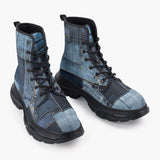 Casual Leather Chunky Boots Blue Jeans Cloth Texture