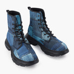 Casual Leather Chunky Boots Denim Patchwork