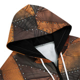 Men's Zip Up Hoodie Leather Patchwork with Stitching