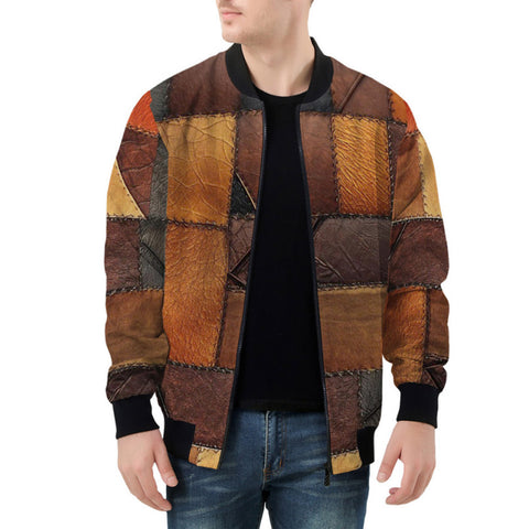 Bomber Jacket Brown Leather Grunge Patchwork