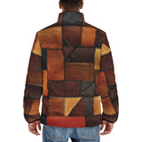 Down-Padded Puffer Jacket Brown Leather Grunge Patchwork