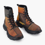 Casual Leather Chunky Boots Brown Leather Grunge Patchwork