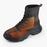 Casual Leather Chunky Boots Brown Leather Grunge Patchwork