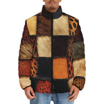 Down-Padded Puffer Jacket Safari Animals Grungy Patchwork