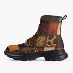 Casual Leather Chunky Boots Safari Animals Grungy Patchwork