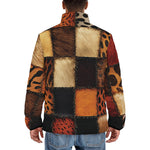 Down-Padded Puffer Jacket Safari Animals Grungy Patchwork