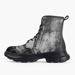 Casual Leather Chunky Boots Abstract Painting White and Black
