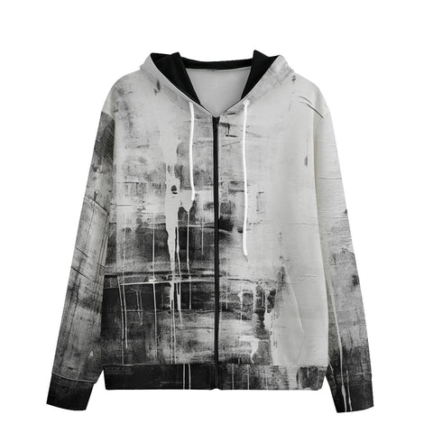 Men's Zip Up Hoodie Abstract Painting White and Black