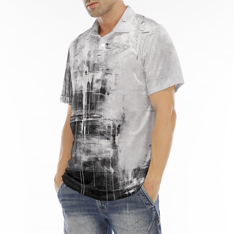 Men's Polo Shirt Abstract Painting White and Black