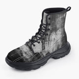 Casual Leather Chunky Boots Abstract Painting White and Black
