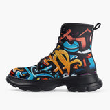 Casual Leather Chunky Boots Colorful Graffiti Letters