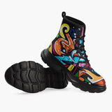 Casual Leather Chunky Boots Colorful Graffiti Letters