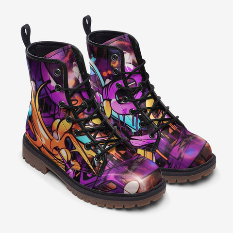 Leather Boots Colorful graffiti Design