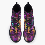 Casual Leather Chunky Boots Colorful Graffiti Design