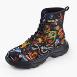 Casual Leather Chunky Boots Zombies and Demons Graffiti