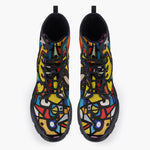 Casual Leather Chunky Boots Psychedelic Graffiti Art
