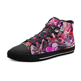 High-Top Canvas Shoes Pink Hearts Graffiti