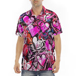 Men's Polo Shirt Pink Hearts Graffiti