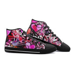 High-Top Canvas Shoes Pink Hearts Graffiti