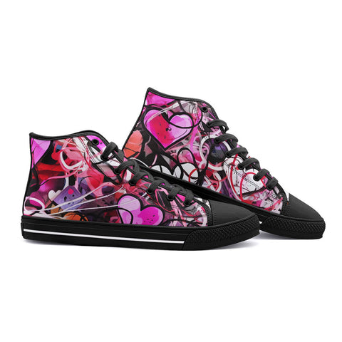 High-Top Canvas Shoes Pink Hearts Graffiti