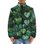 Down-Padded Puffer Jacket Green Hearts Graffiti Art