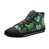 High-Top Canvas Shoes Green Hearts Graffiti Art