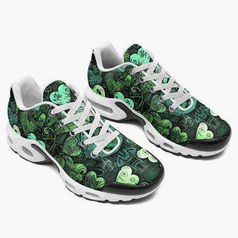 Air Cushion Sneakers Green Hearts Graffiti Art