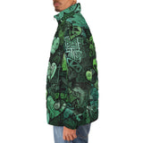 Down-Padded Puffer Jacket Green Hearts Graffiti Art