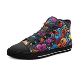 High-Top Canvas Shoes Colorful Hearts Graffiti