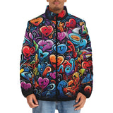 Down-Padded Puffer Jacket Colorful Hearts Graffiti