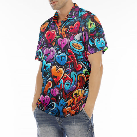 Men's Polo Shirt Colorful Hearts Graffiti