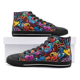 High-Top Canvas Shoes Colorful Hearts Graffiti