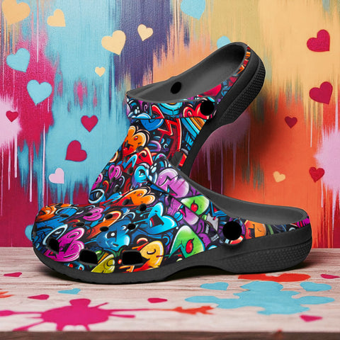 Classic Clogs Colorful Hearts Graffiti