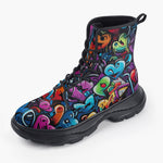 Casual Leather Chunky Boots Colorful Hearts Graffiti