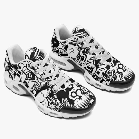 Air Cushion Sneakers Black and White Graffiti Artwork Collage