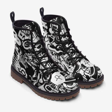 Leather Boots Black and White graffiti Artwork Collage