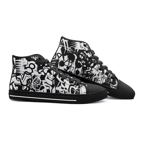 High-Top Canvas Shoes Black and White graffiti Artwork Collage