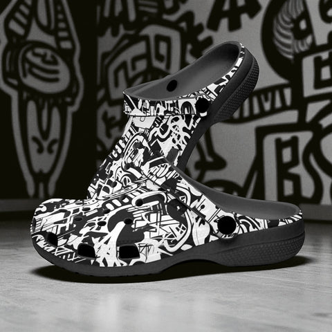 Classic Clogs Black and White Graffiti Artwork Collage