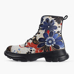 Casual Leather Chunky Boots Flower Artistic Doodles